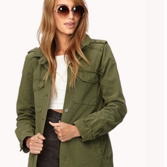 SOLD - Forever 21 Army Green Utility Jacket Sz M - Picture 2 of 6